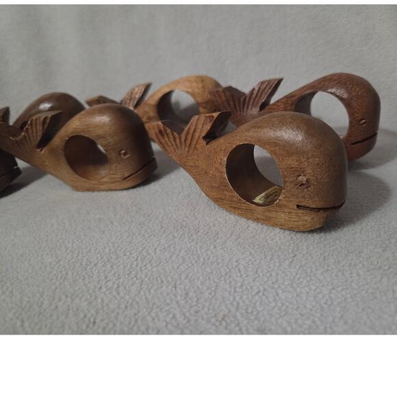 Lot 6 Wooden Whale Napkin Rings Philippines Nautical Dinner Party - Picture 2 of 8